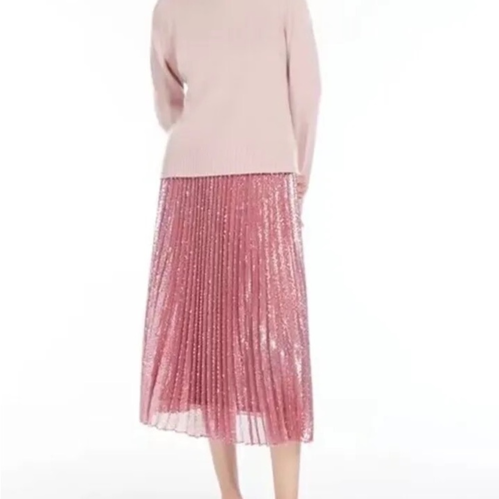 Pink pleated midi Sequin skirt